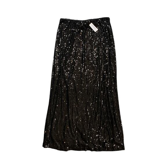 Old Navy Skirt Women M Medium Black Sequin Shiny Stretch Waistband Lined Midi - Picture 1 of 11